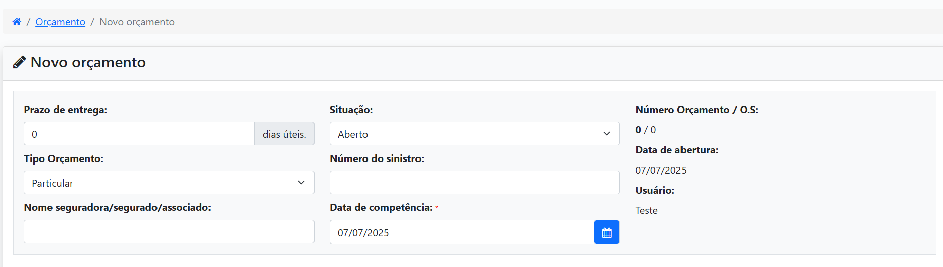 Informações básicas do orçamento
