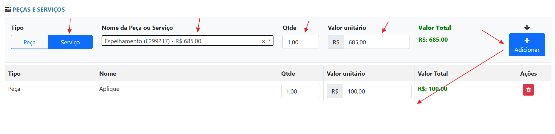 Lista de serviços atualizada