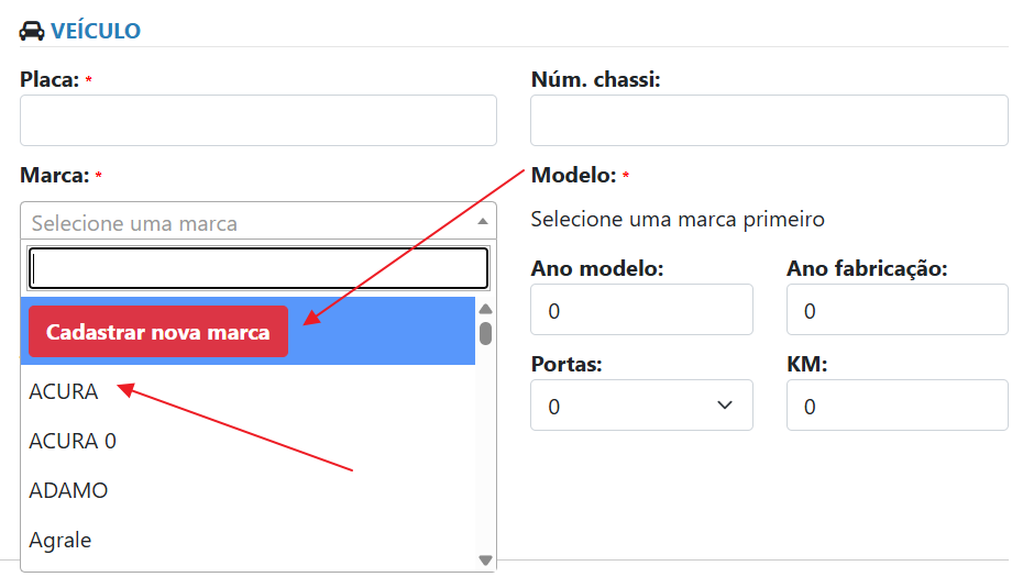 Lista de veículos do cliente