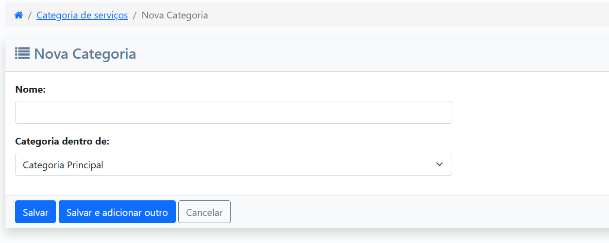 Formulário de Categoria de Serviço