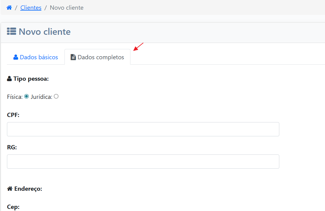 Formulário de Cadastro de Cliente completo