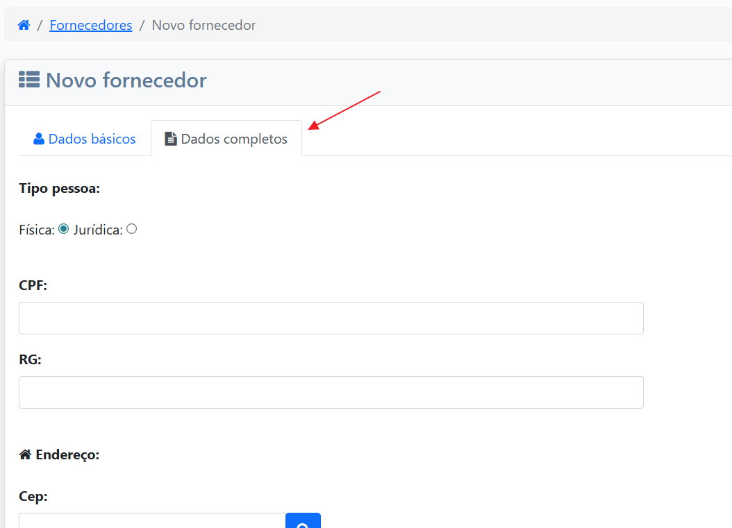Formulário de Cadastro de Fornecedor - Dados Completos