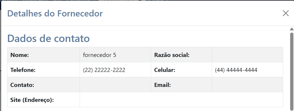 Tela de Detalhes do Fornecedor