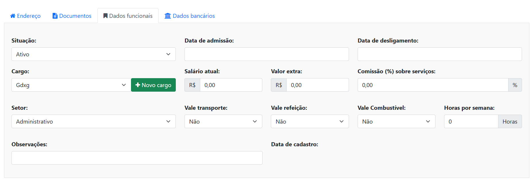 Aba Dados Funcionais