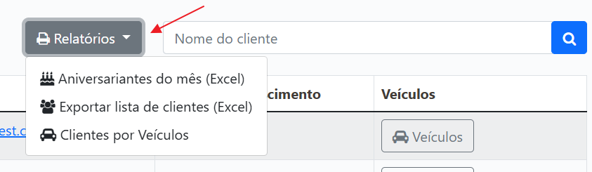 Menu de Relatórios de Clientes