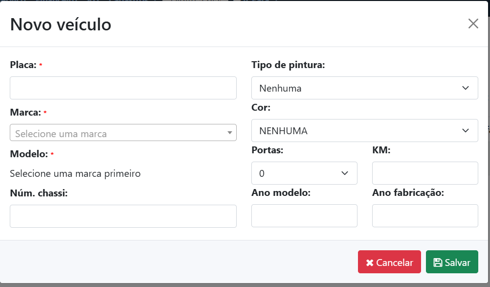Formulário de Cadastro de Veículo