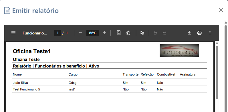 Relatório de Funcionários x Benefícios