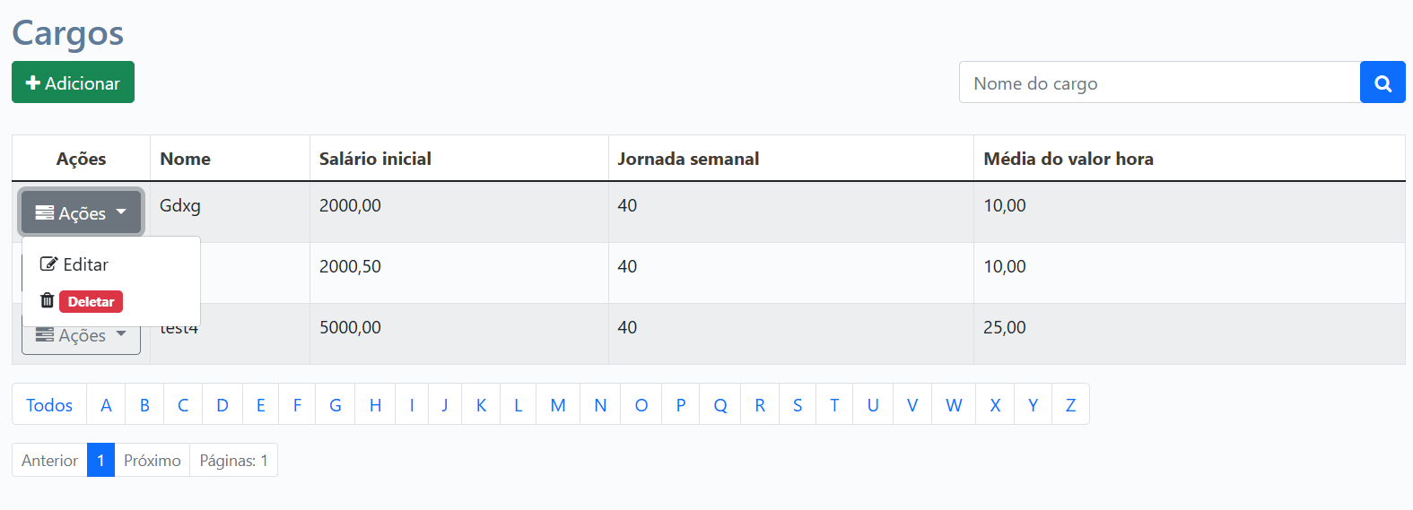 Lista de Cargos